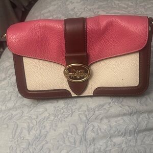 Pink and Cream Leather Shoulder Bag